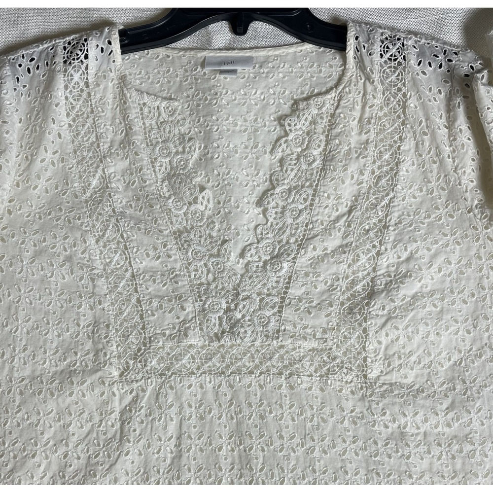 J Jill Small White Eyelet Lace Cotton Boho Blouse - Picture 4 of 8